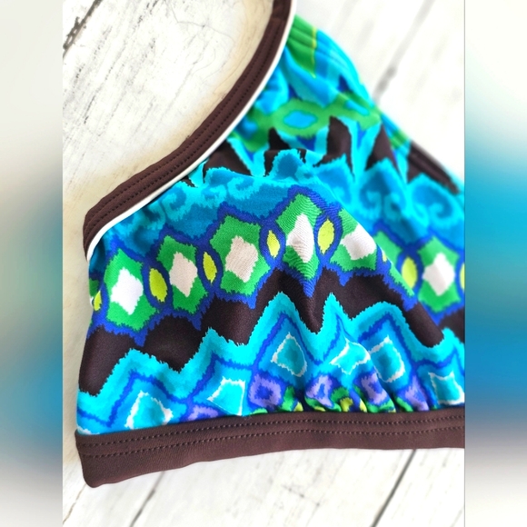 Magellan Outdoors Aztec Western Blue Bikini Top Green Brown Racerback Pullover - Picture 5 of 7